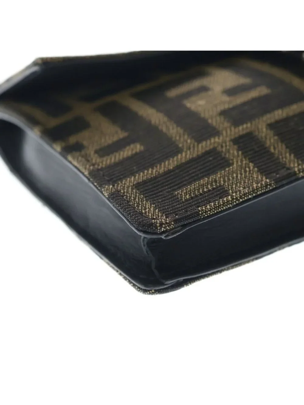 Fendi Zucca Mini Shoulder Bag Black Brown Leather Canvas Silver